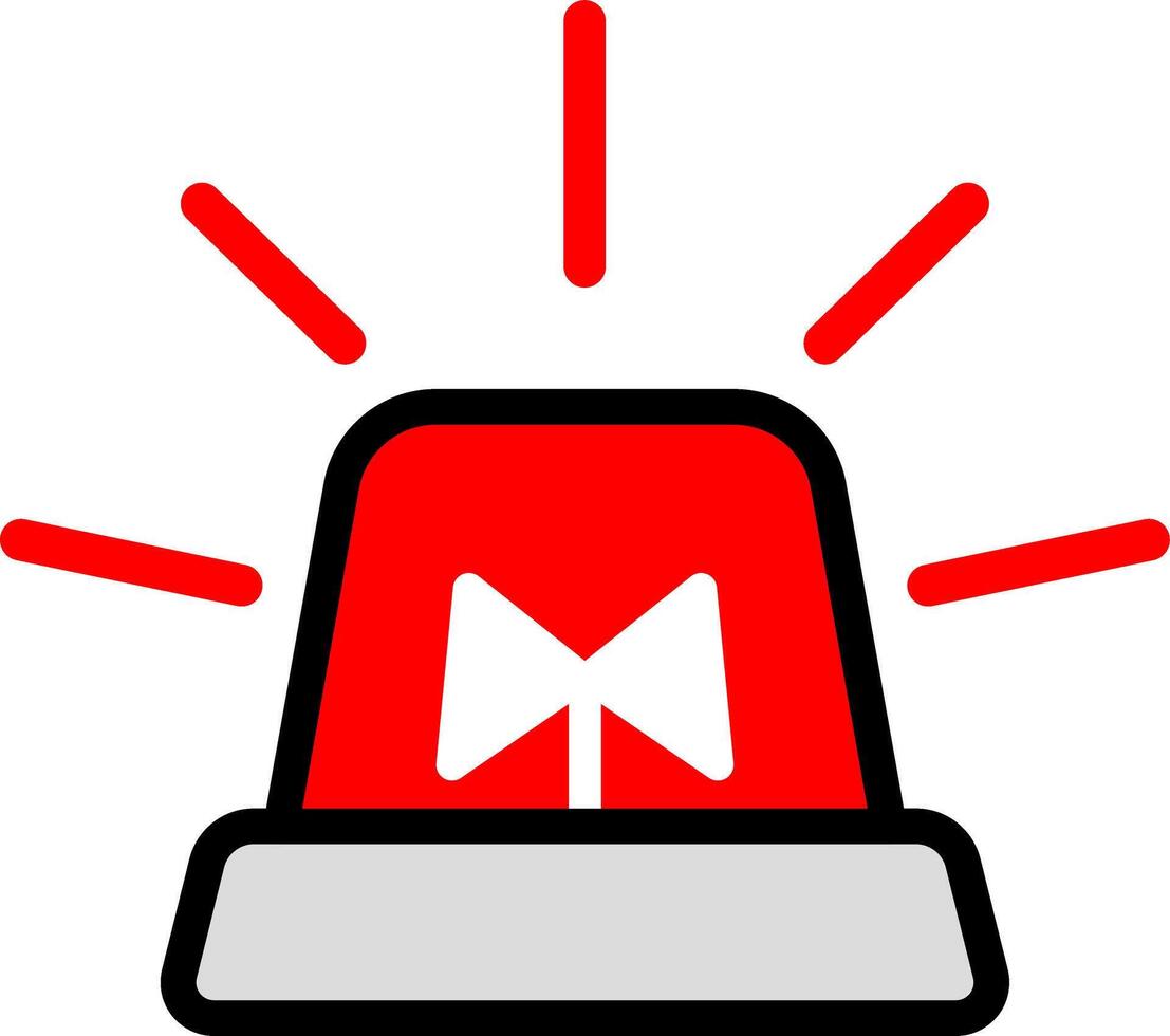 Siren Red Color Black Line Icon, Simple, Caution sign vector
