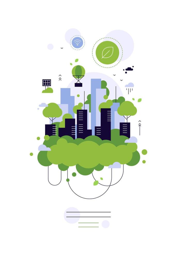 Green city with much trees. Smart urban life. Poster, infographic element vector