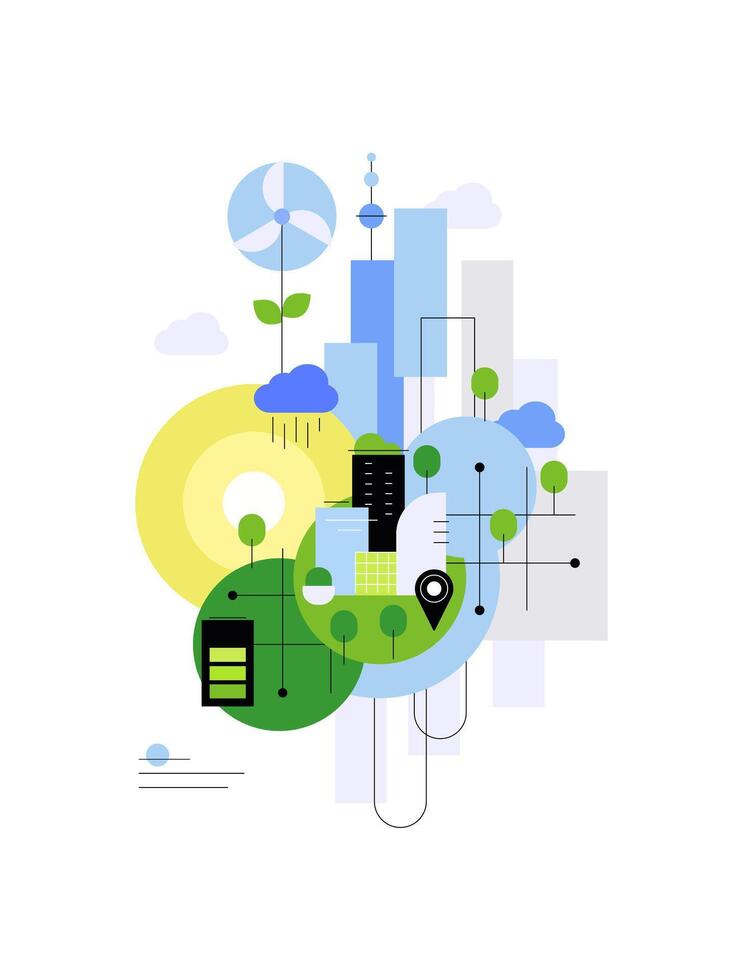 Modern urban spaces. City management and greening vector