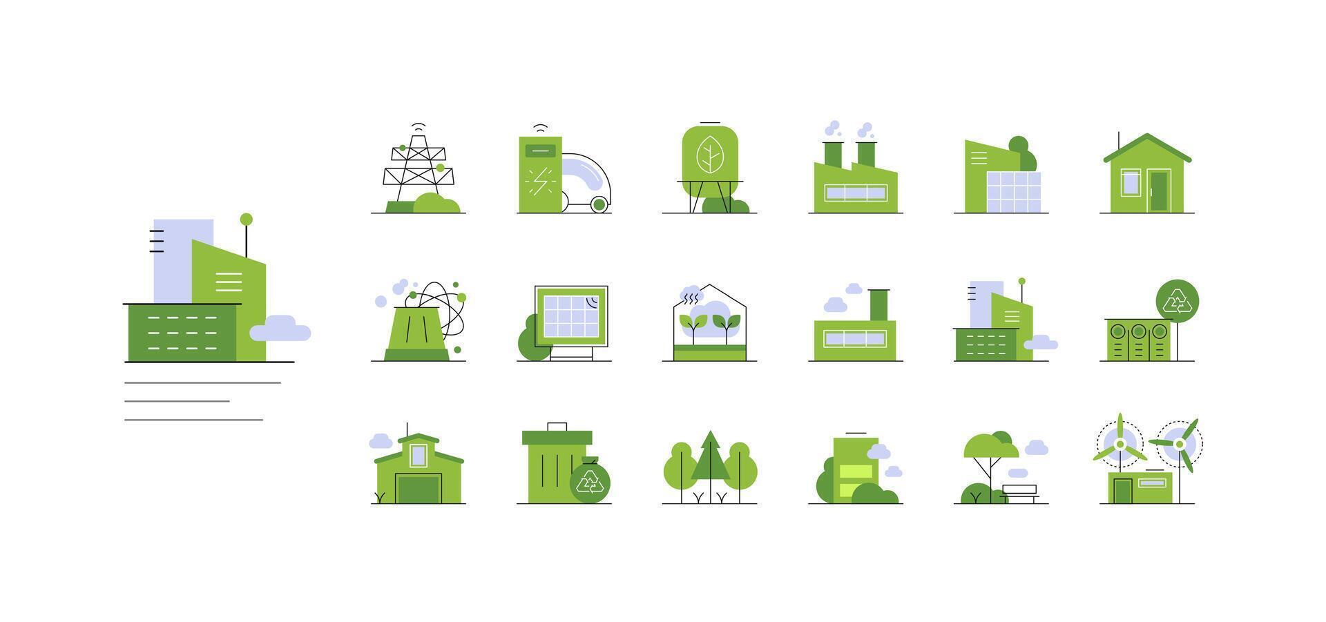 Buildings, urban places and industrial objects. Eco friendly lifestyle in urban vector