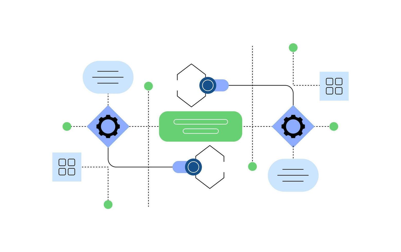 Automation and algorithms. Abstract flow chart with robotic arms vector
