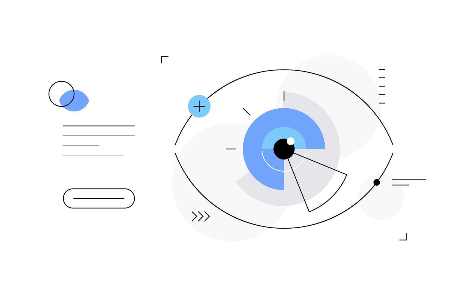 Data research and visualization. Abstract eye, vision. Presentation slide vector