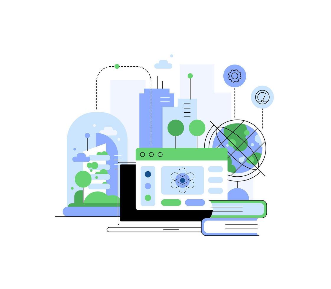 Sustainable innovative techs, science and eco city management vector
