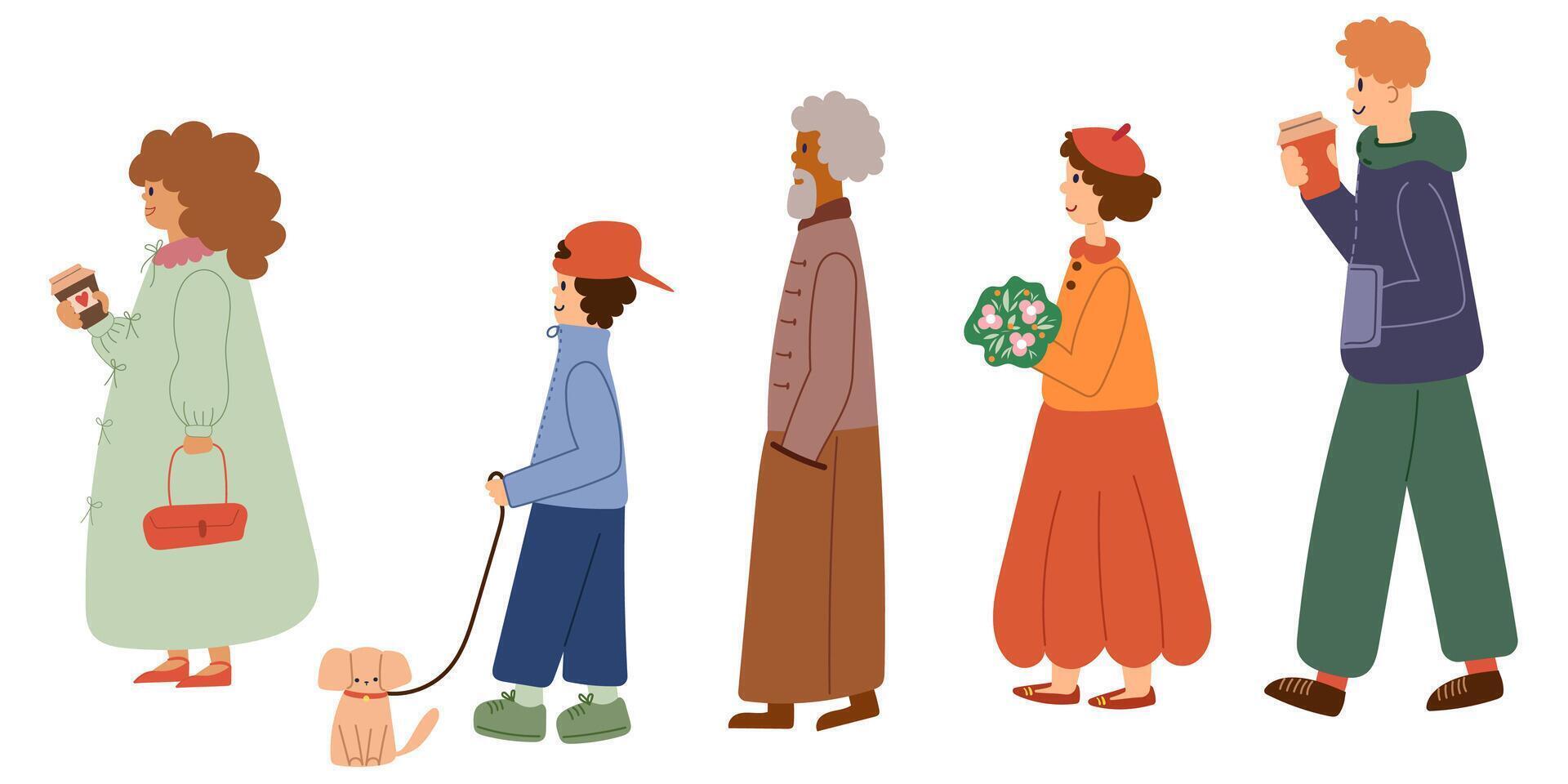 Set of different people characters. Aged and young people. vector