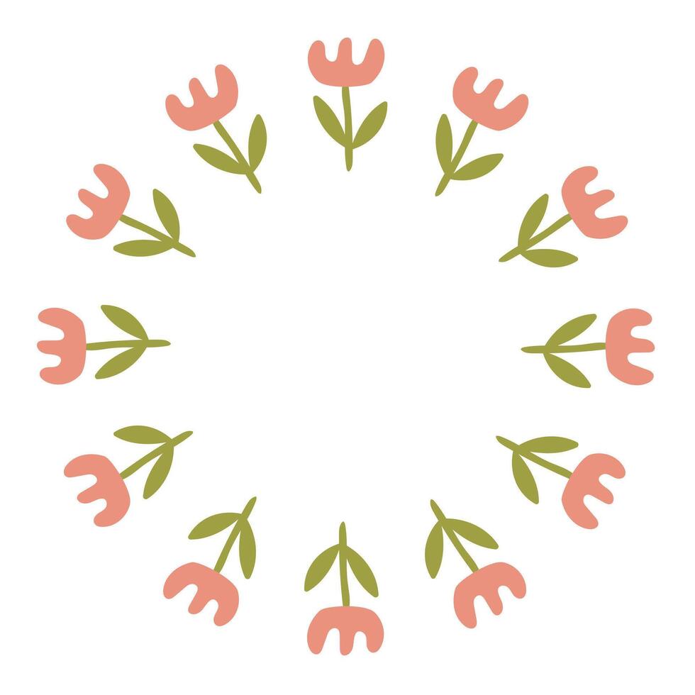 Tulip round frame. Cute flower copy space wreath. vector
