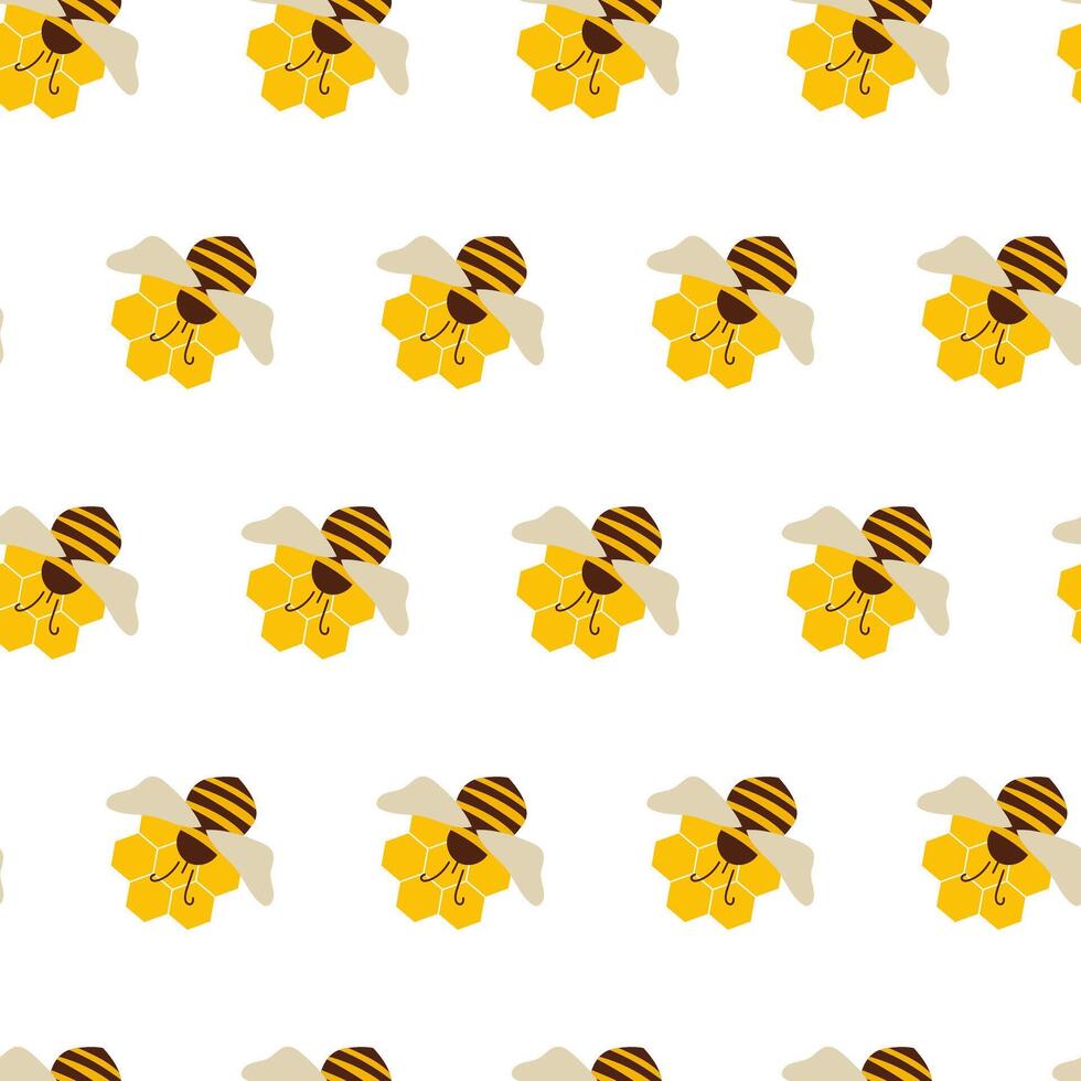 Beekeeping seamless pattern with bee on honey wax cell. vector