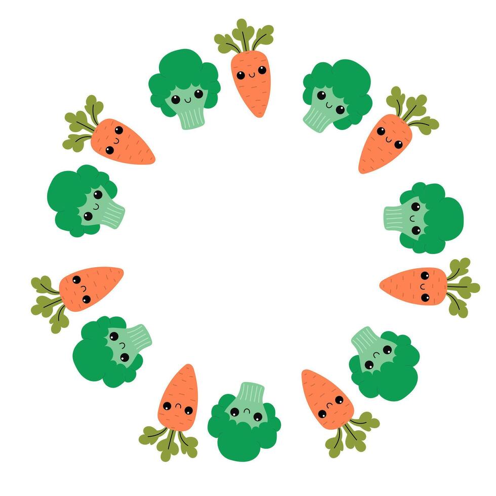 Vegetables round frame. Carrot and broccoli. vector