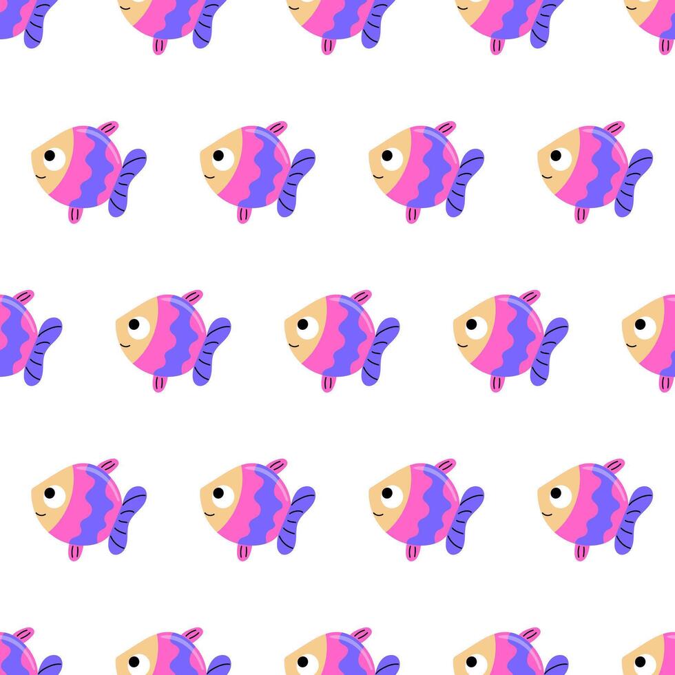 Purple cute fish seamless pattern. Exotic violet fish. vector