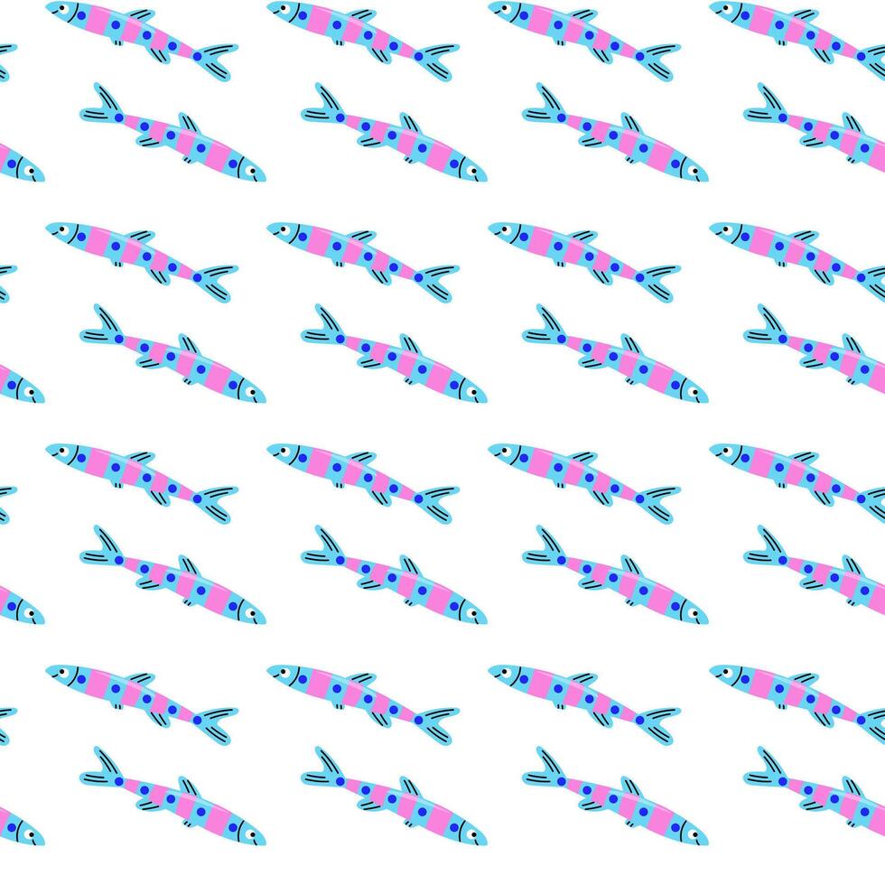 Bright fish seamless pattern. Long cute fish pattern. vector