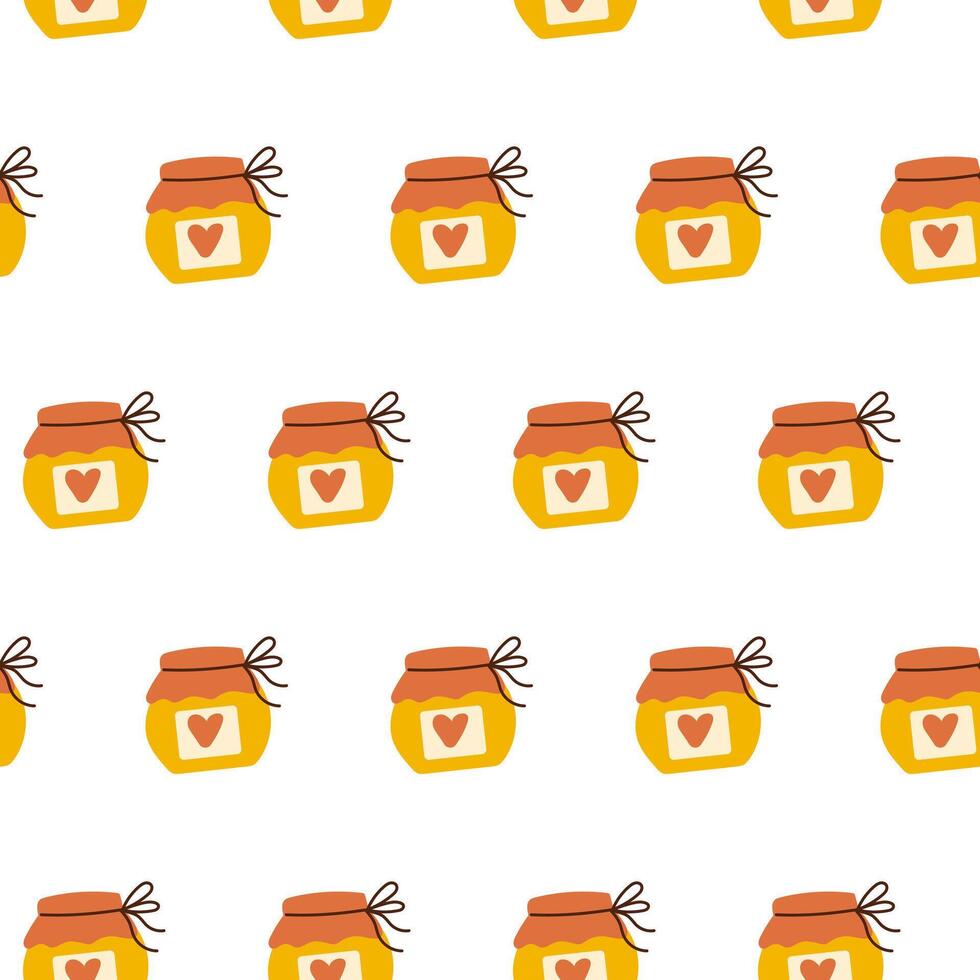 Jar with honey seamless pattern. Beekeeping element. Honey on white background vector
