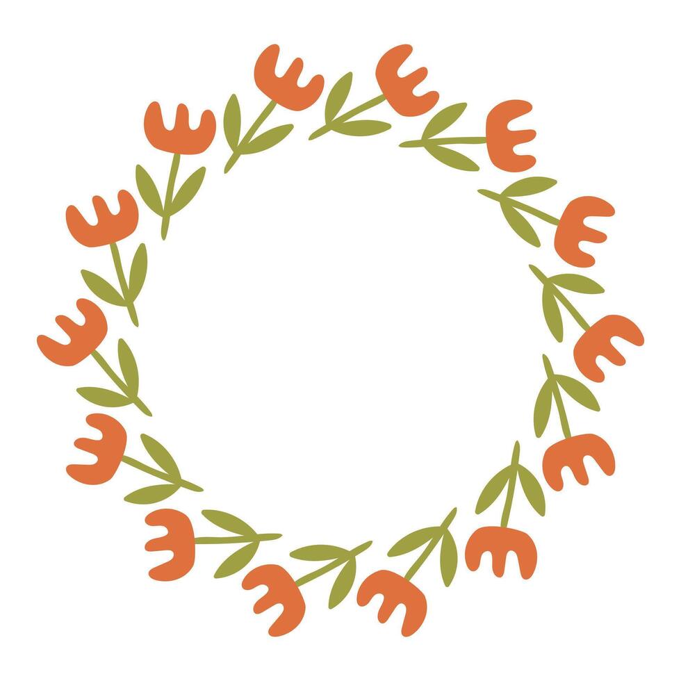 Tulip floral wreath. Simple flower round frame. vector