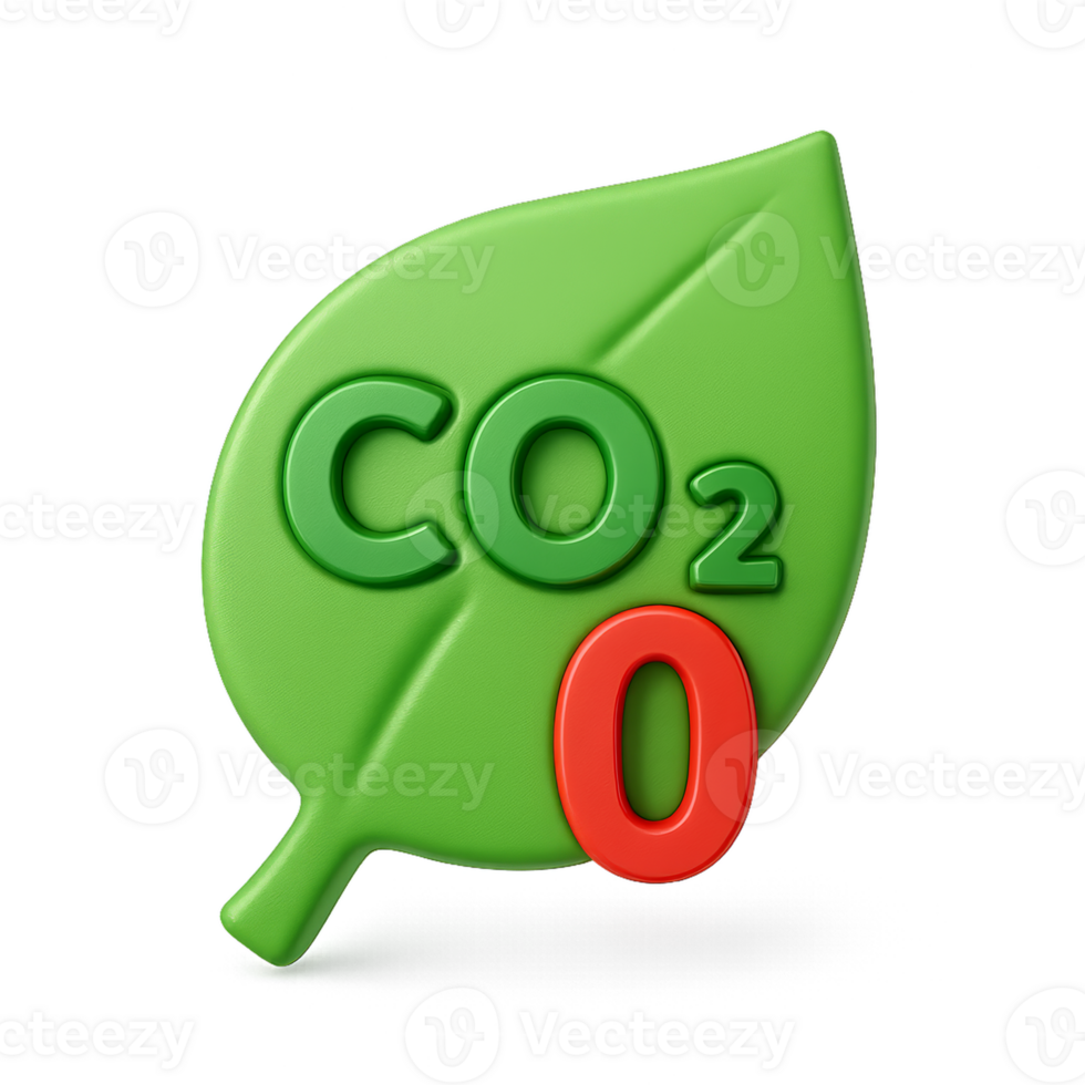 Innovative Net Zero CO2 Symbol on Green Leaf for Sustainability Focus png