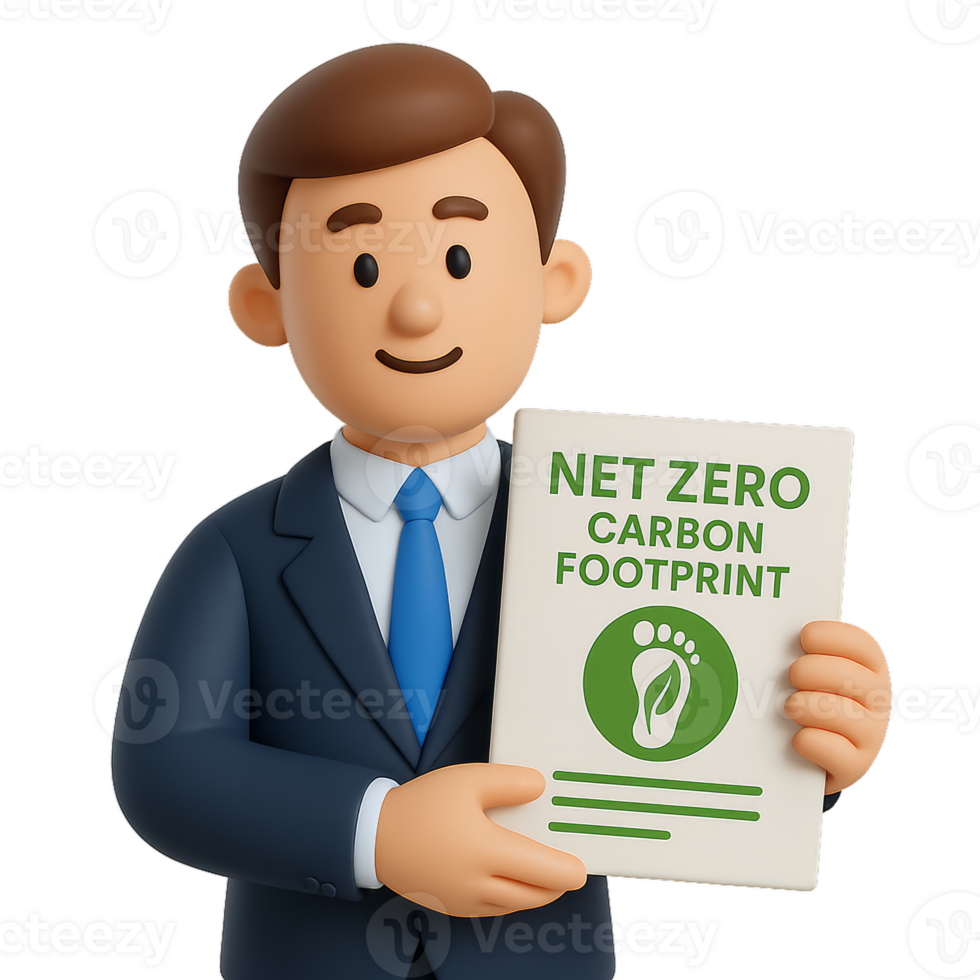 Businessman Holding Net Zero Carbon Footprint Report Document png