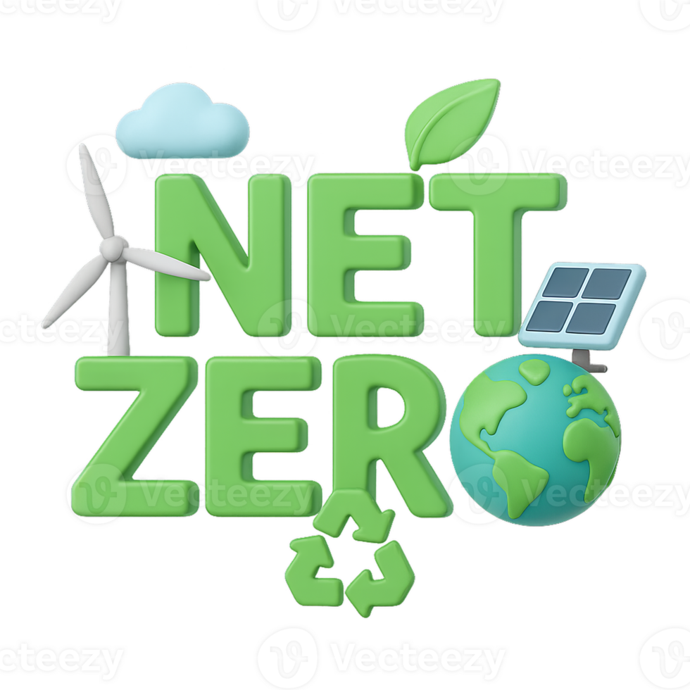 3D Design for Net Zero Sustainability Concept with Nature Elements png