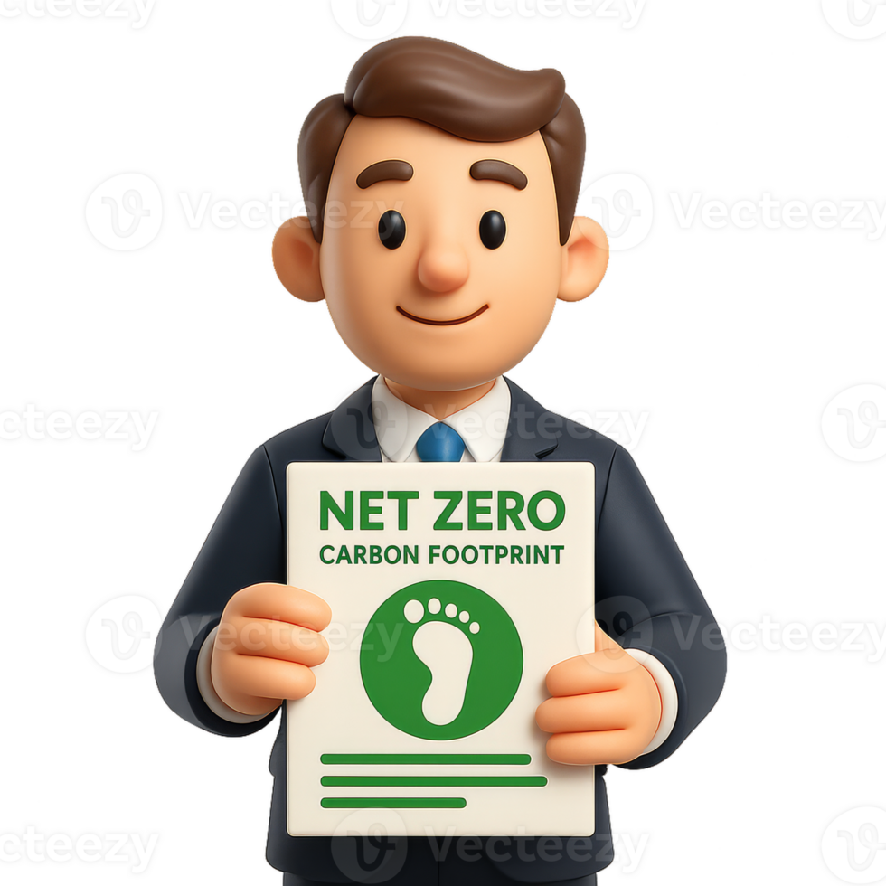 Businessman Holding Net Zero Carbon Footprint Report Illustration png
