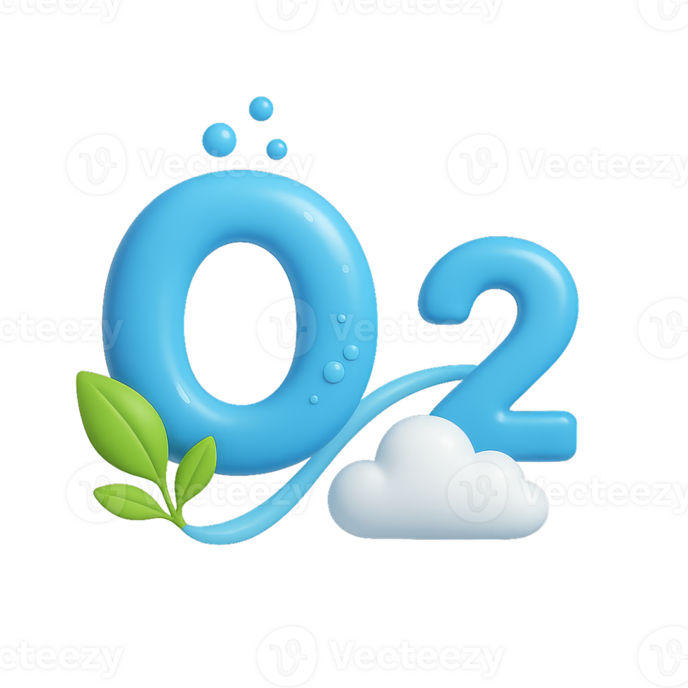 Simple 3D Oxygen Text with Leaf and Cloud Elements png