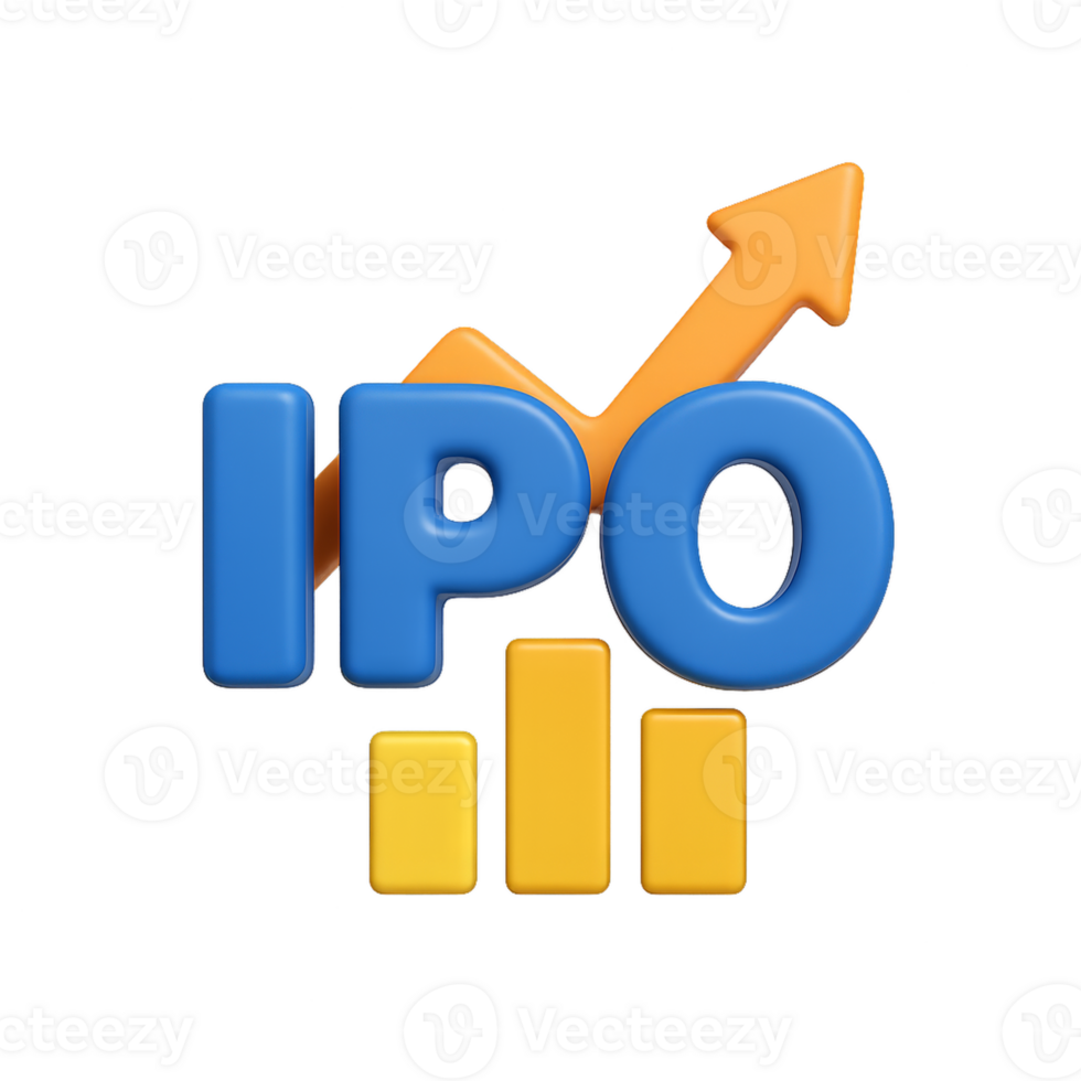 Colorful 3D IPO Text with Rising Graph and Simple Design Elements png