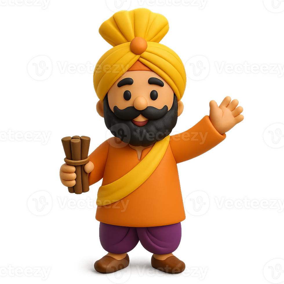 Playful 3D Icon of a Man Celebrating Lohri Festival png