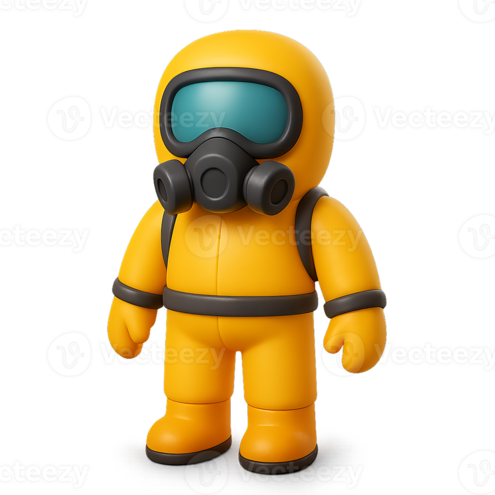 Cartoon Style 3D Chemical Suit Character with Gas Mask Icon png
