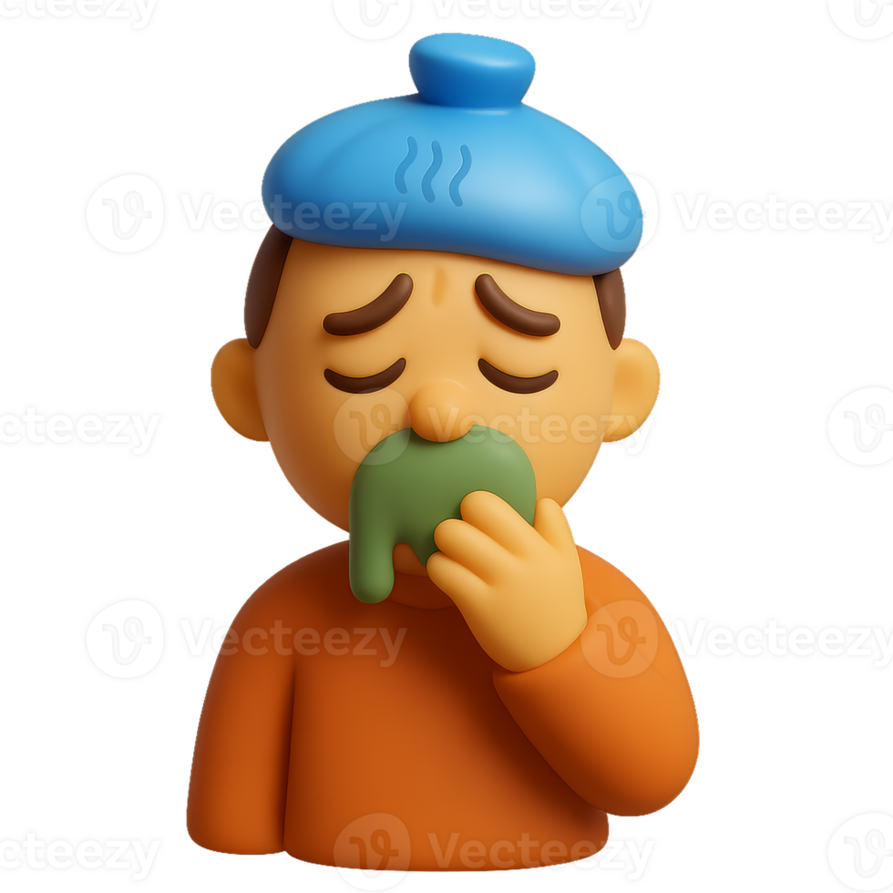Simple 3D Icon of Person Feeling Sick with Hand on Face png