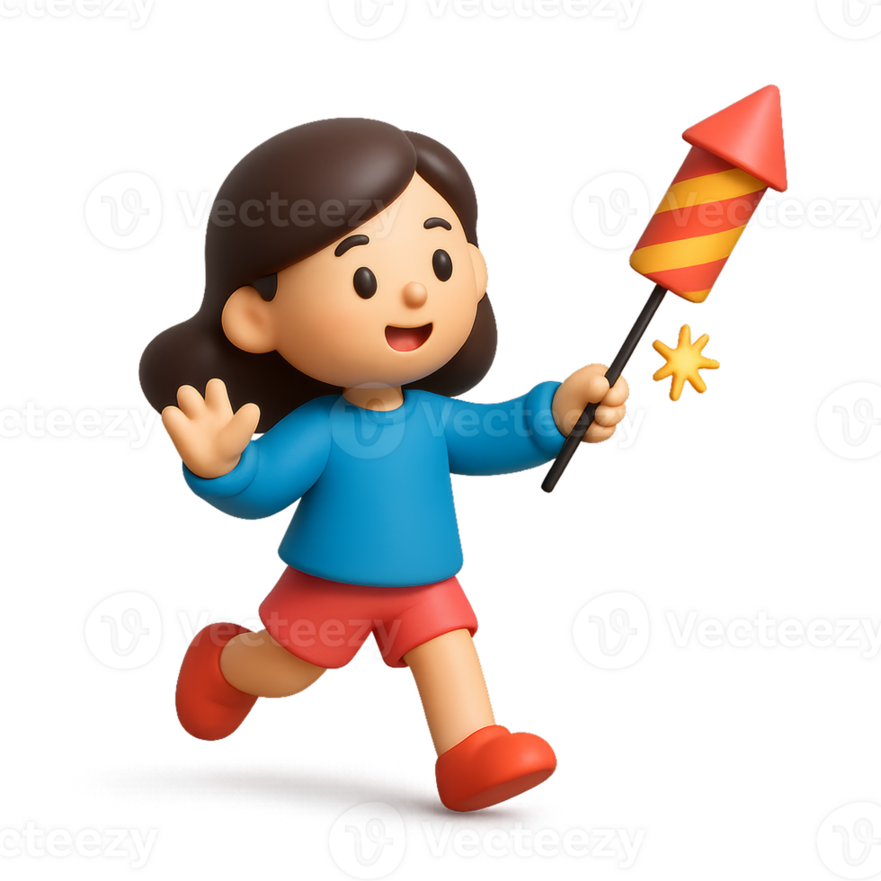 Cheerful Girl Enjoying Firecracker Celebration in Colorful Outfit png