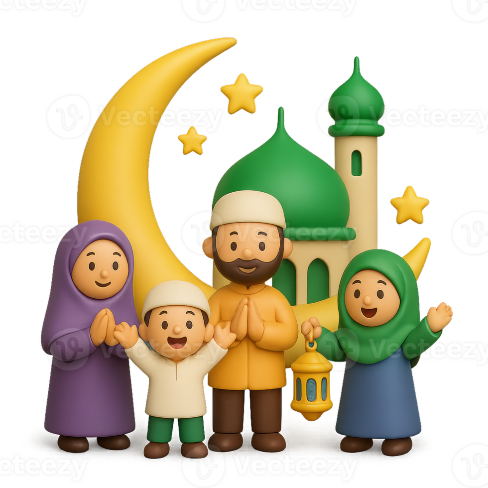Family Celebrates Ramadan with Icons of Festival and Unity png