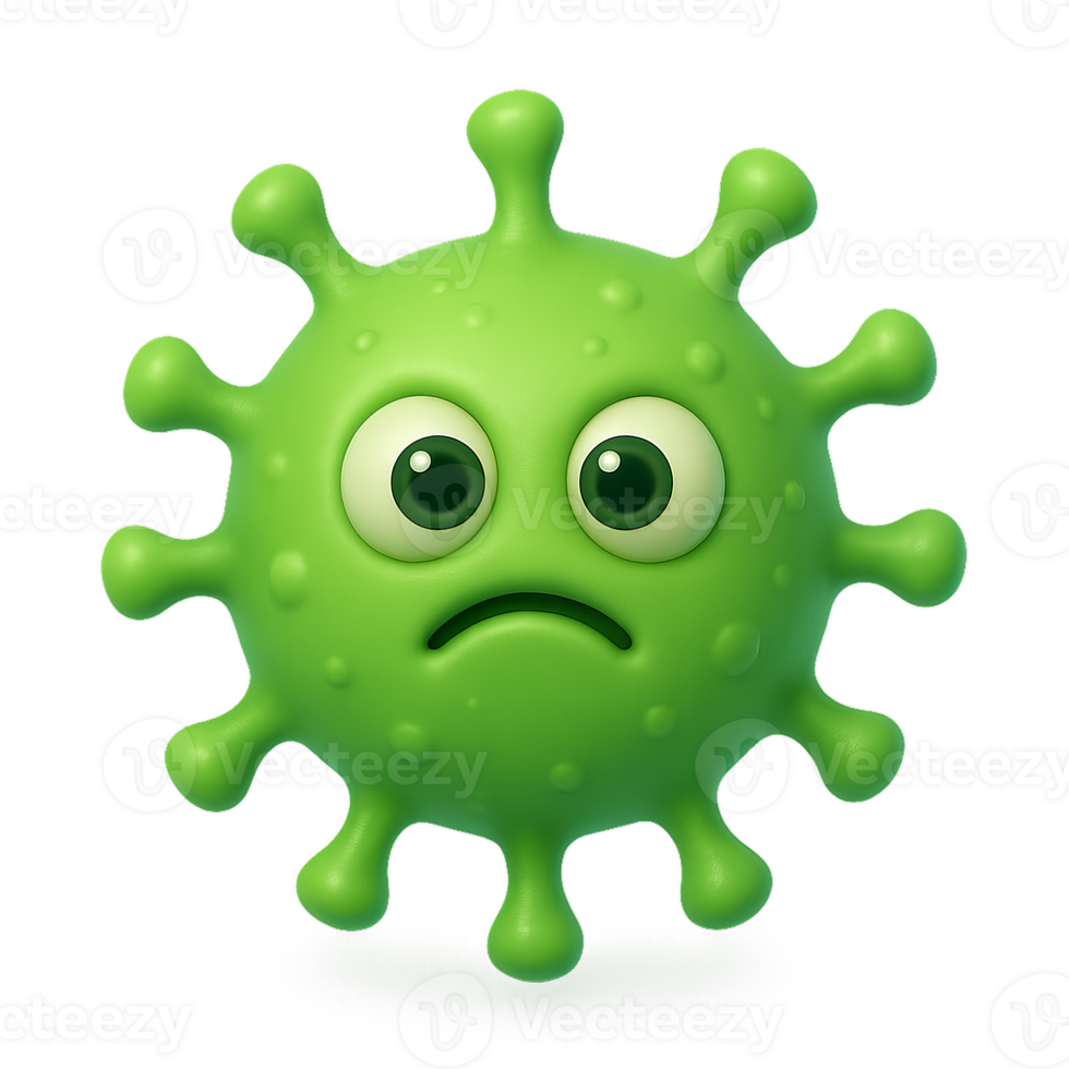 Cute 3D Germ Cartoon Icon with Sad Expression and Big Eyes png