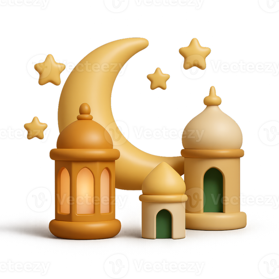 3d ícones do Ramadã festival com lanternas e crescente lua Projeto png