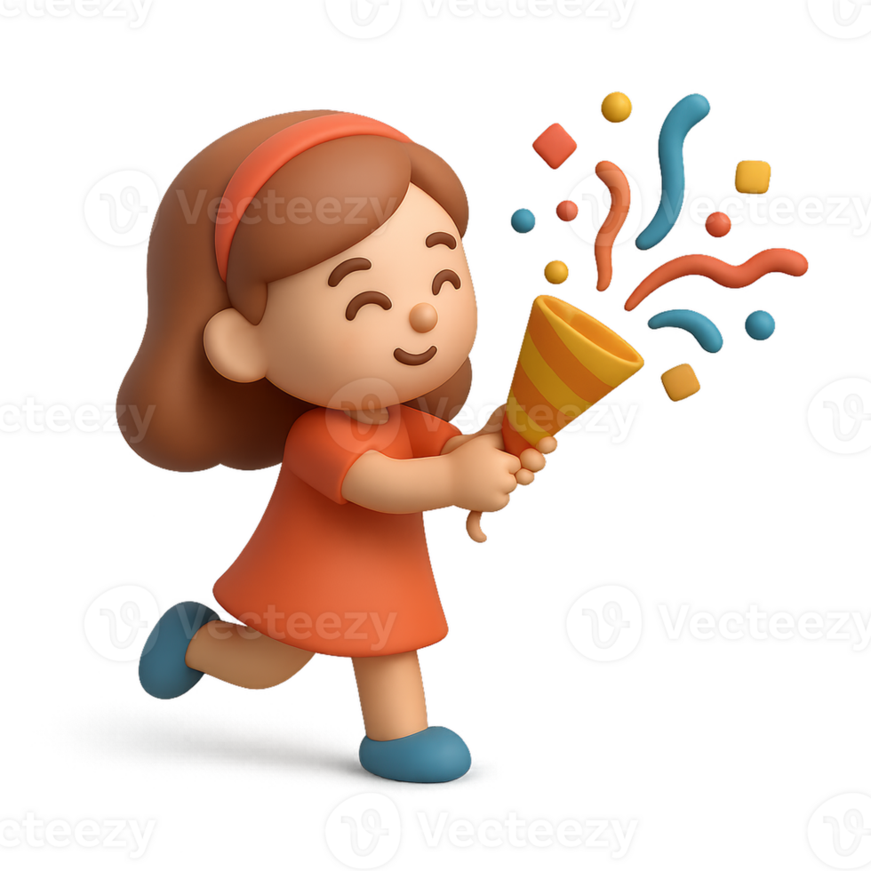 Happy Girl Celebrating with Colorful Fireworks and Confetti png