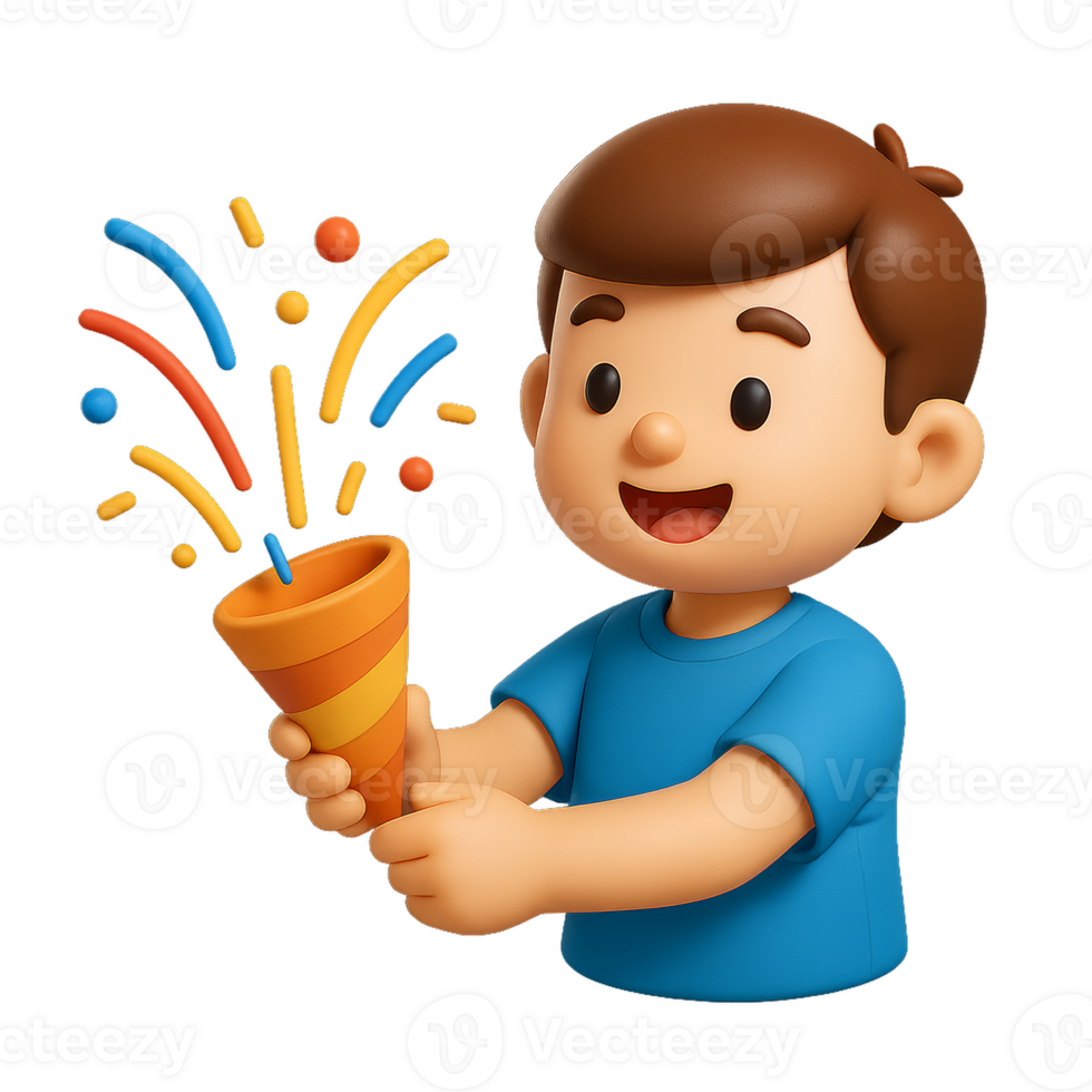 Joyful Boy with Paper Fireworks Celebrating a Festive Occasion png