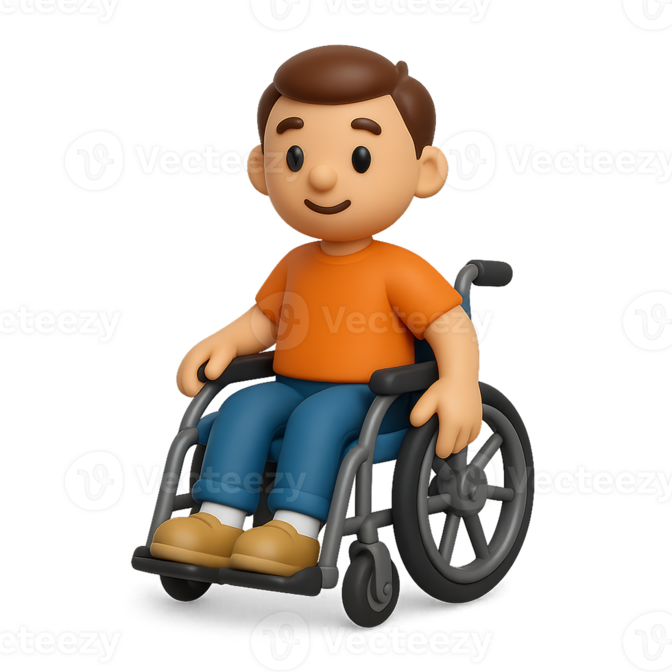 Cartoon Character in Wheelchair with Cheerful Expression in 3D Design png