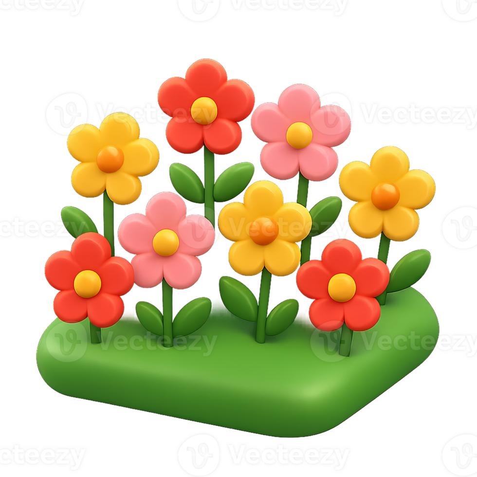 Colorful 3D Flower Arrangement in a Simple Field Setting png