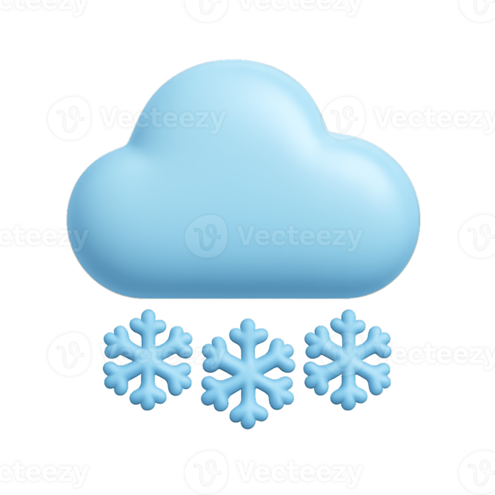 Simple 3D Icon of Snow Cloud with Snowflakes Falling Down png