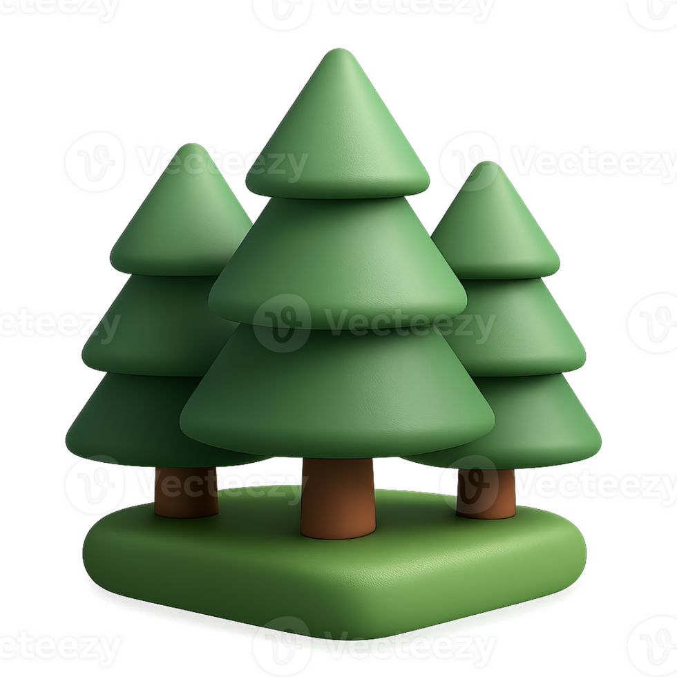 Simple 3D Forest Icon with Stylized Trees and Ground Base png