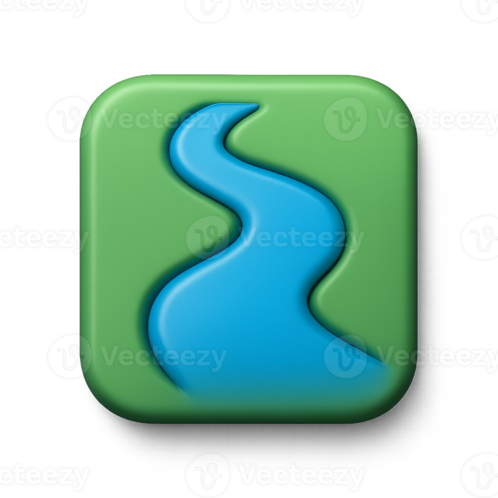 Simple 3D River Icon on Green Background for Creative Projects png