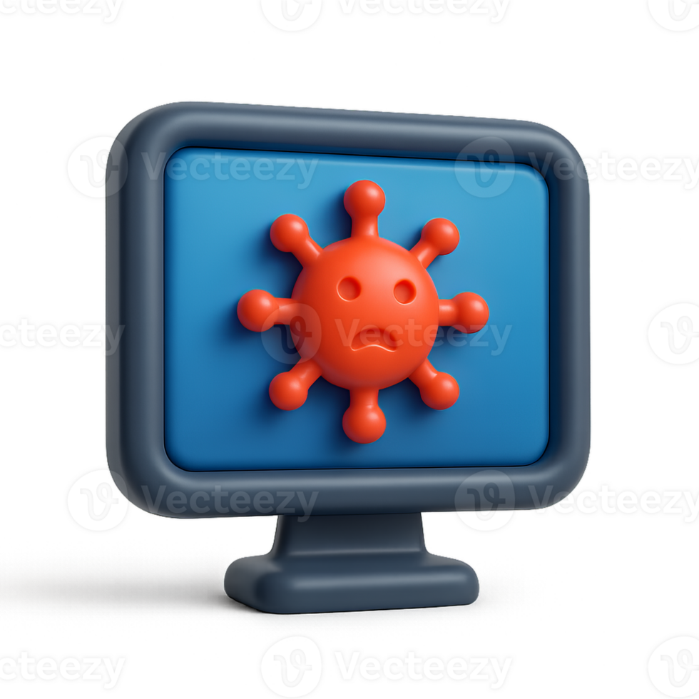 3D Virus Icon on Computer Screen with Simple Design Elements png