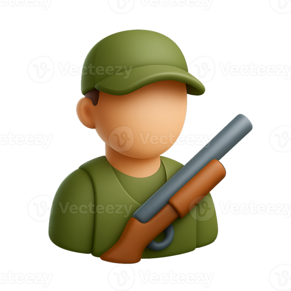 Simple 3D Icon of a Hunter with a Shotgun in a Green Uniform png