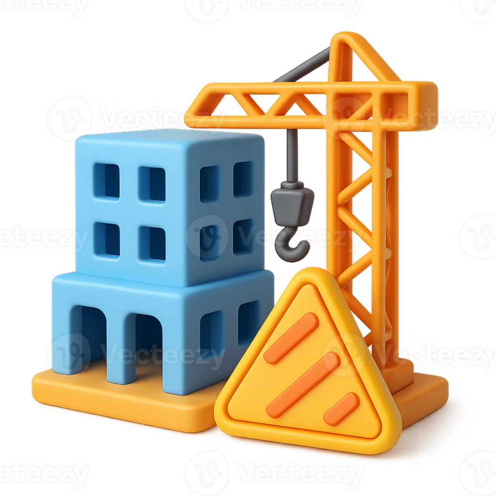 colorida 3d construção ícone com guindaste e construção elementos png