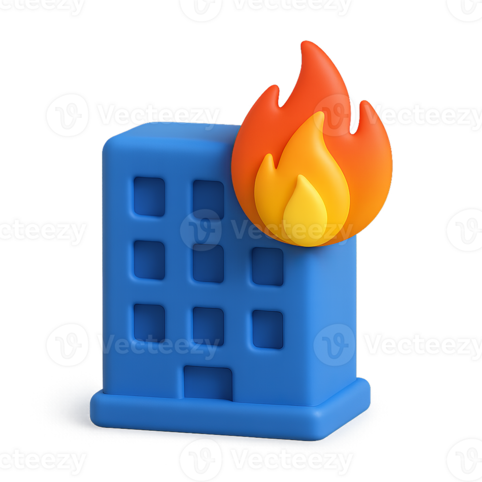 Colorful 3D Icon of Building with Flame and Fire Graphic Design png