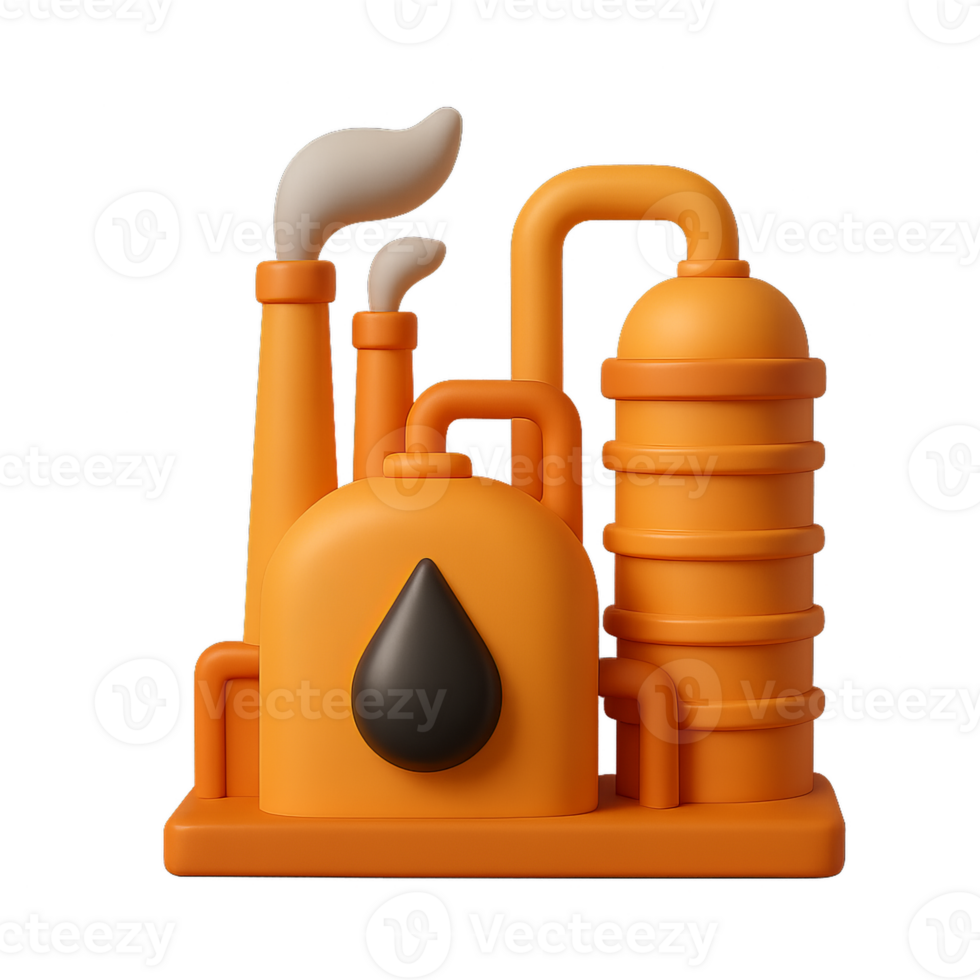 Colorful 3D Oil Factory Icon with Steam and Industrial Design png