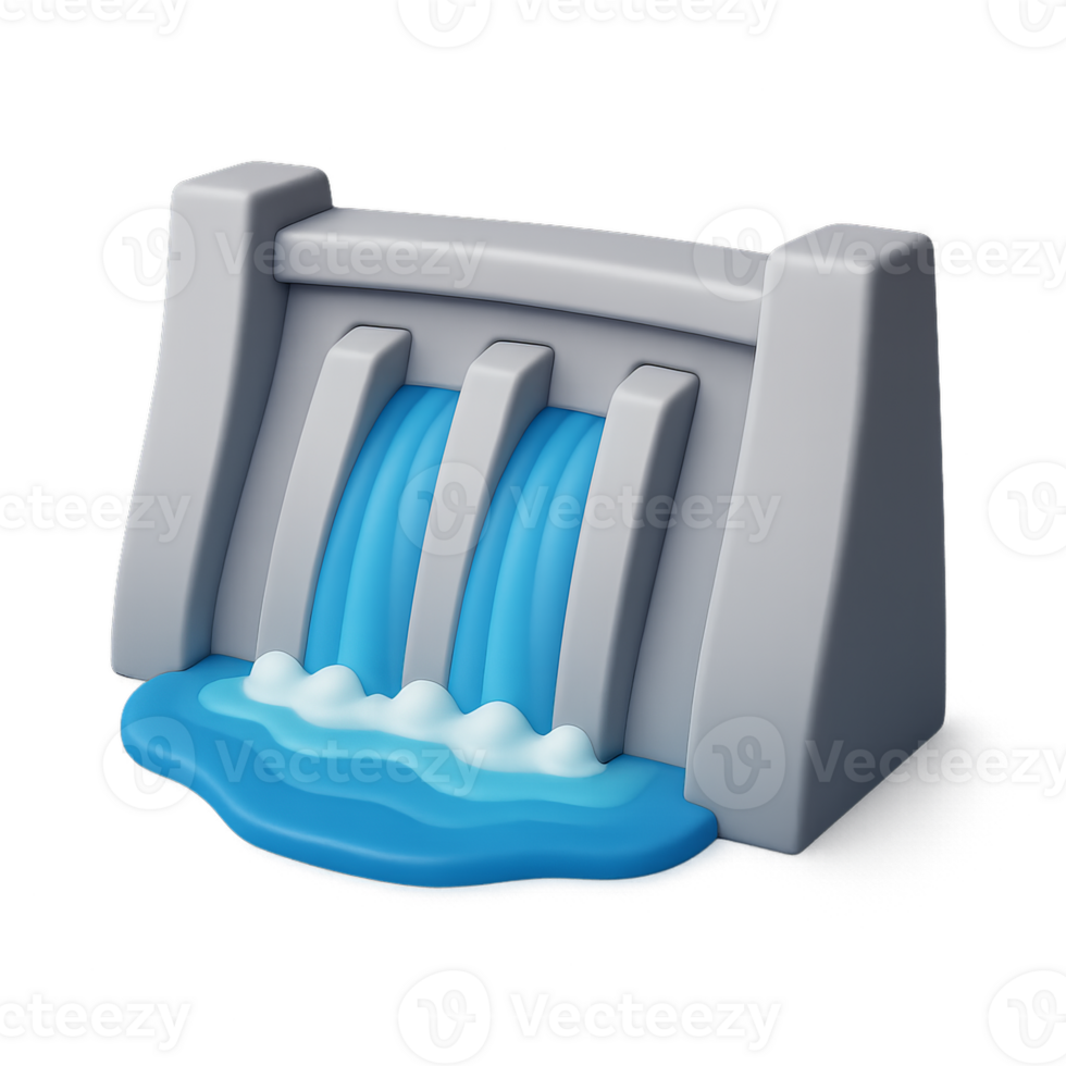 Simple 3D Icon of a Dam with Flowing Water Effect png