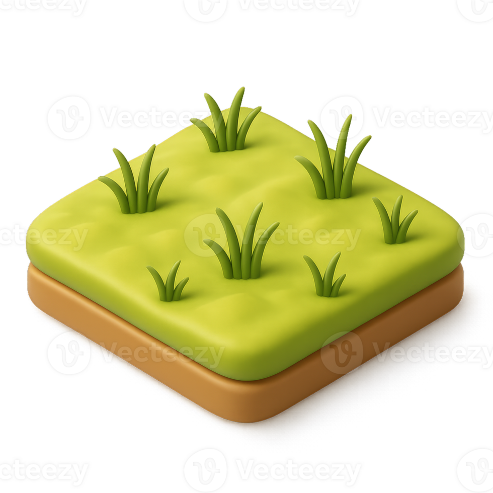 Simple 3D Grassland Icon with Lush Green Grass and Brown Base png