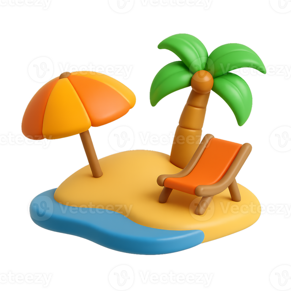 Simple 3D Beach Icon with Palm Tree and Deck Chair for Summer Vibes png
