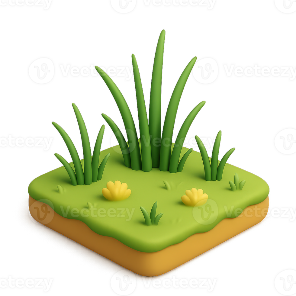 3D Simple Grassland Icon with Greenery and Soft Features png
