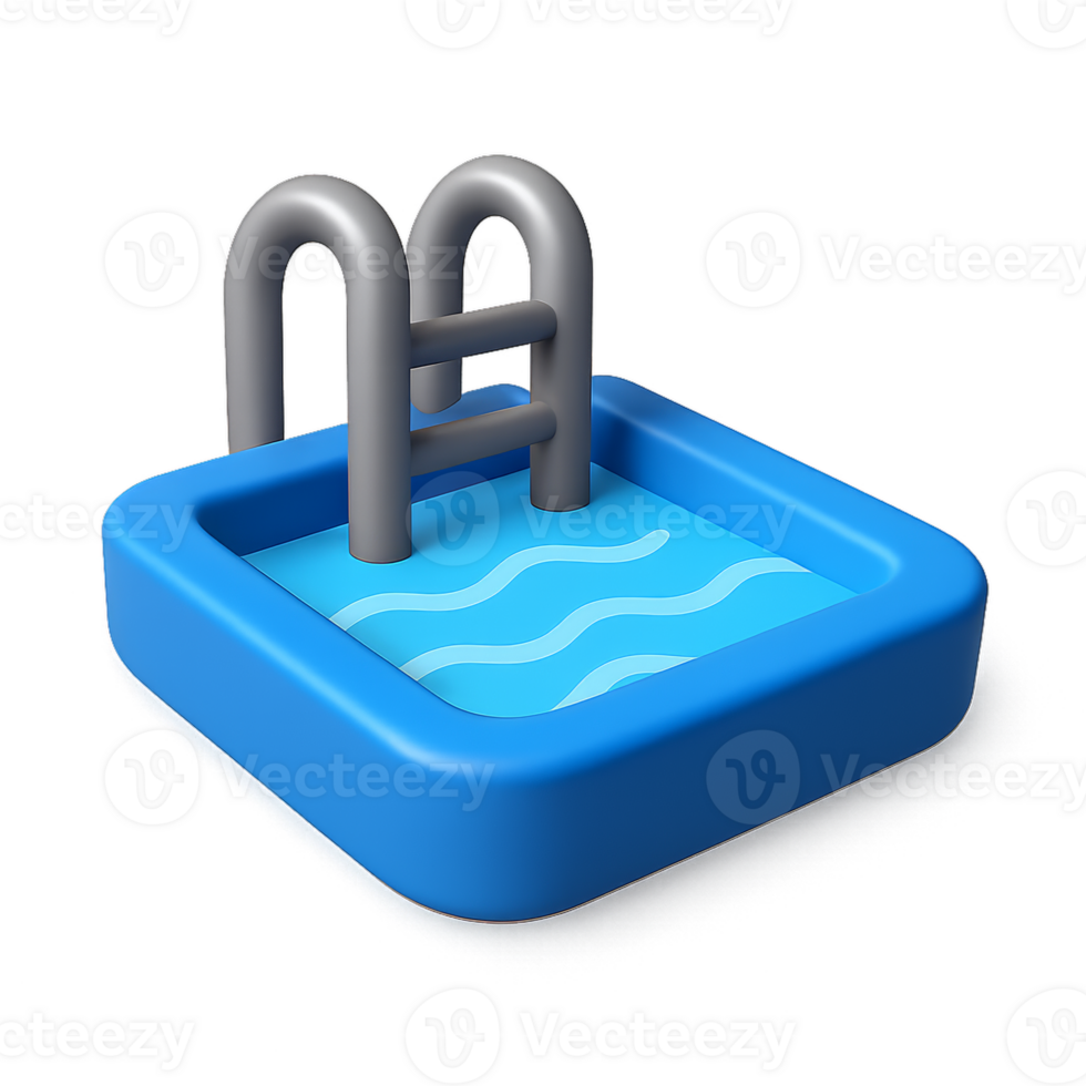 Simple 3D Pool Icon Design with Ladder and Water Waves Illustration png