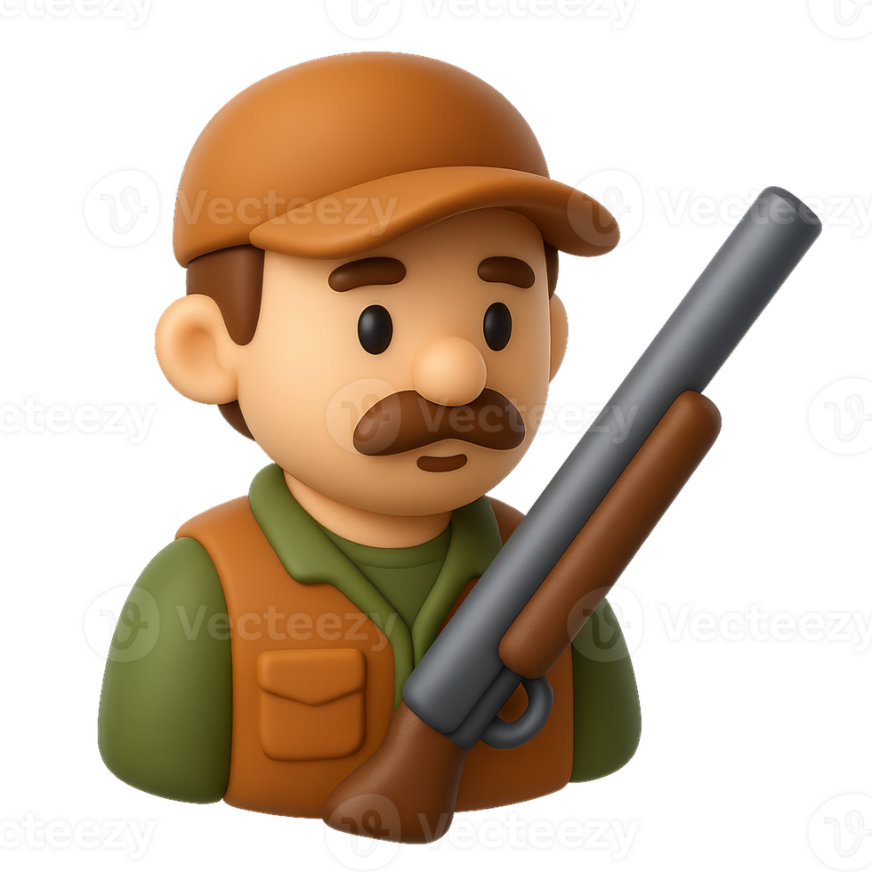 3D Hunter Icon Character with Simple Design and Rifle png
