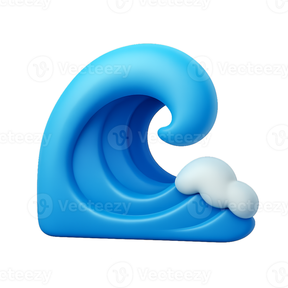 Simple 3D Icon of a Blue Tsunami Wave with White Foam Details png