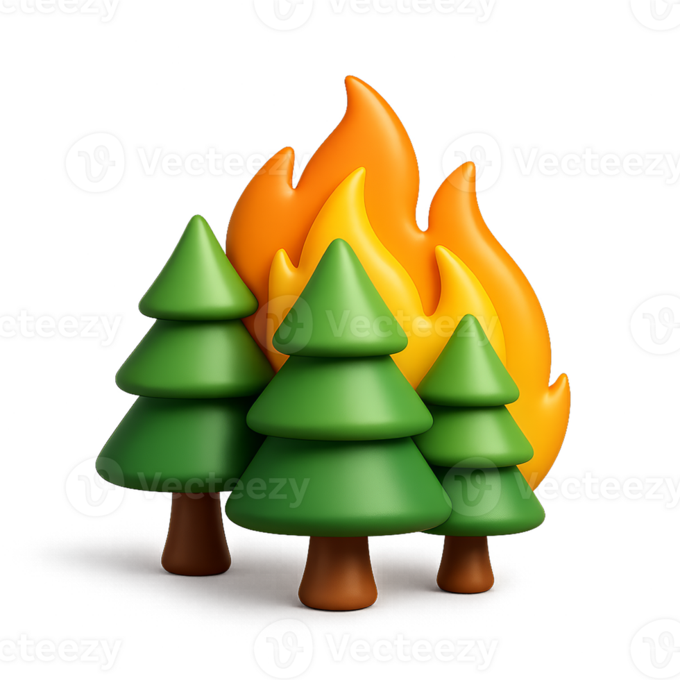 Simple Icon of Forest Fire with Green Trees and Flames Design png
