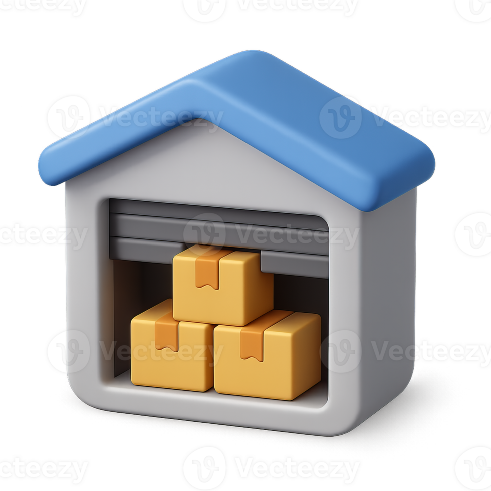 Simple 3D Warehouse Icon with Boxes Inside for Graphic Design Projects png