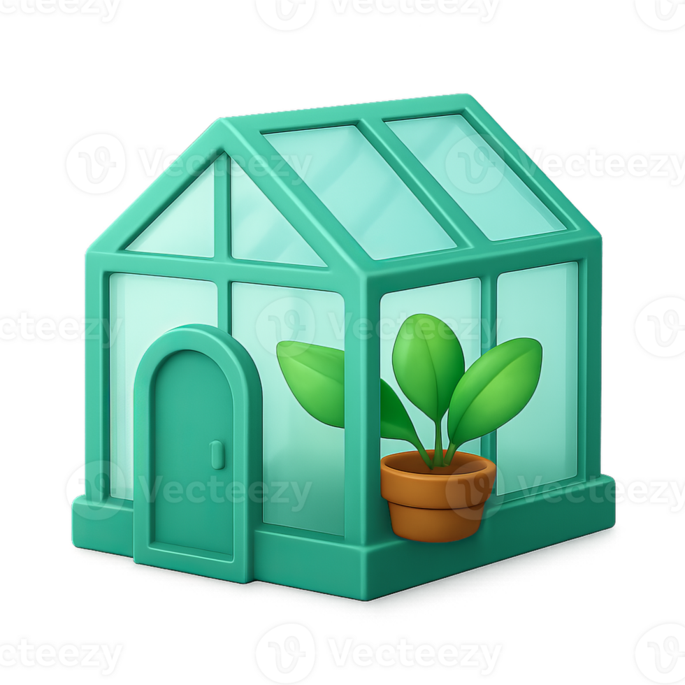 Simple 3D Greenhouse Icon with Potted Plant Design png